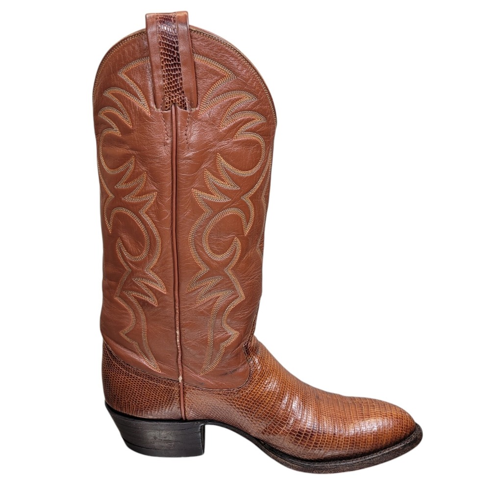 Larry Mahan Lizard Cowboy Boots 3112 Brown Size 7 B Narrow Western Dance - Picture 2 of 15